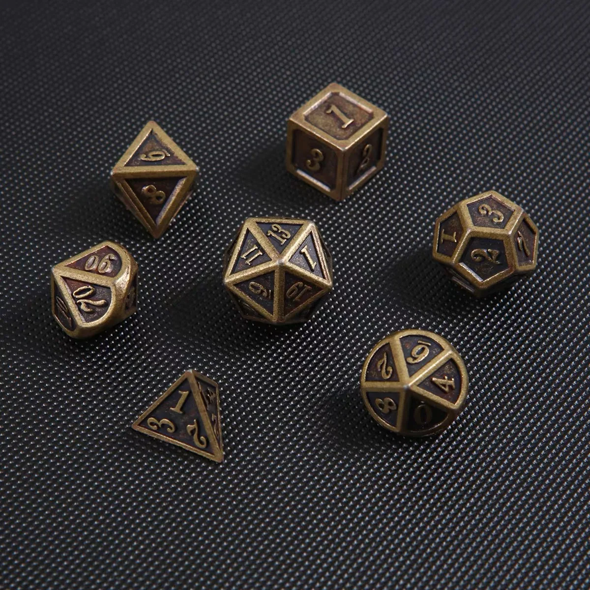 7PCS Metal Polyhedral Dice Bronze DND Game Dice for RPG Dungeons and Dragons DND RPG MTG D20 D12 D10 D8 D6 D4 Table Game