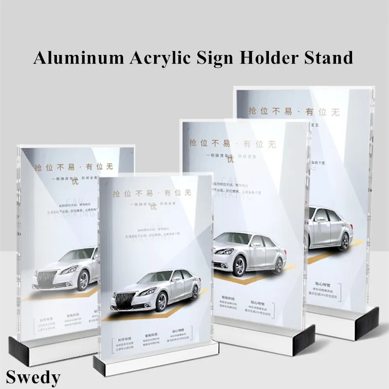 A4 210x297mm Aluminum Base Countertop Clear Acrylic Sign Holders Display Stand Table Menu Paper Poster Holder Frame a4 210x297mm double side supermarket classification magnetic advertising poster frame acrylic sheet board sign holder stand