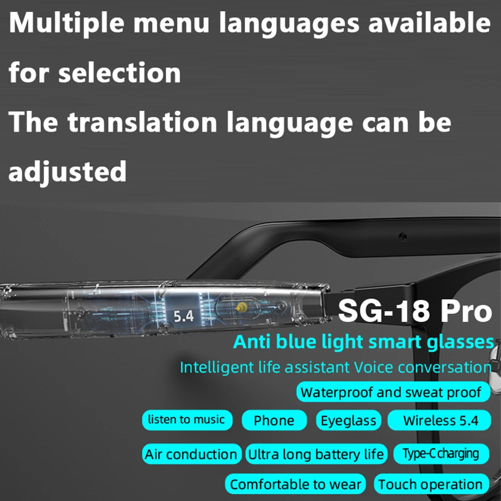 AI Smart Translate Eyeglasses 144 Languages Intelligent Translator Glasses Real-Time Translation Sunglasses for Business Meeting