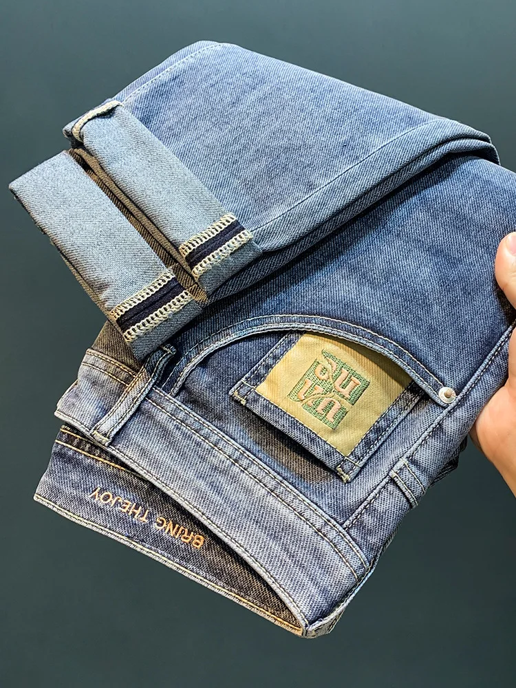 2024 New Men's Jeans Fashionable Embroidered All-Match Slim Fit Skinny Pants Cotton Elastic Loose Straight High-End Long Pants