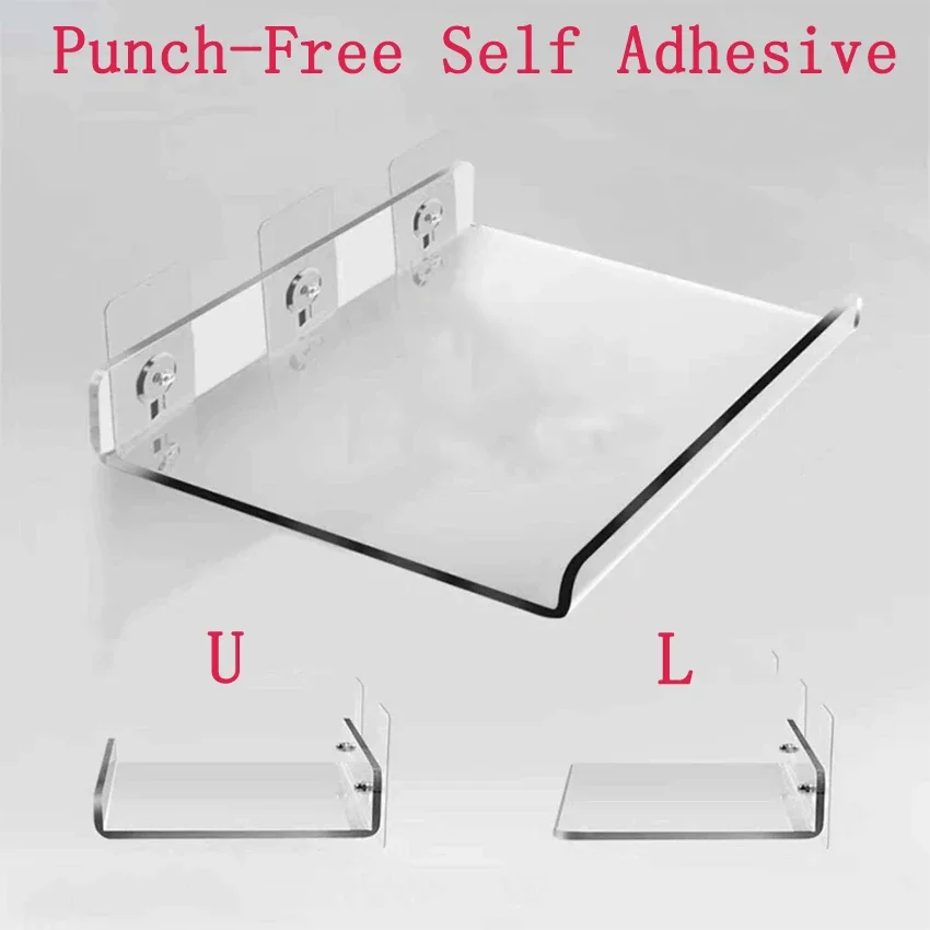Transparent Acrylic Shelves Wall-mounted Partitions Without Holes Kitchen Bathroom Accessories Displa Storage Rack Holders