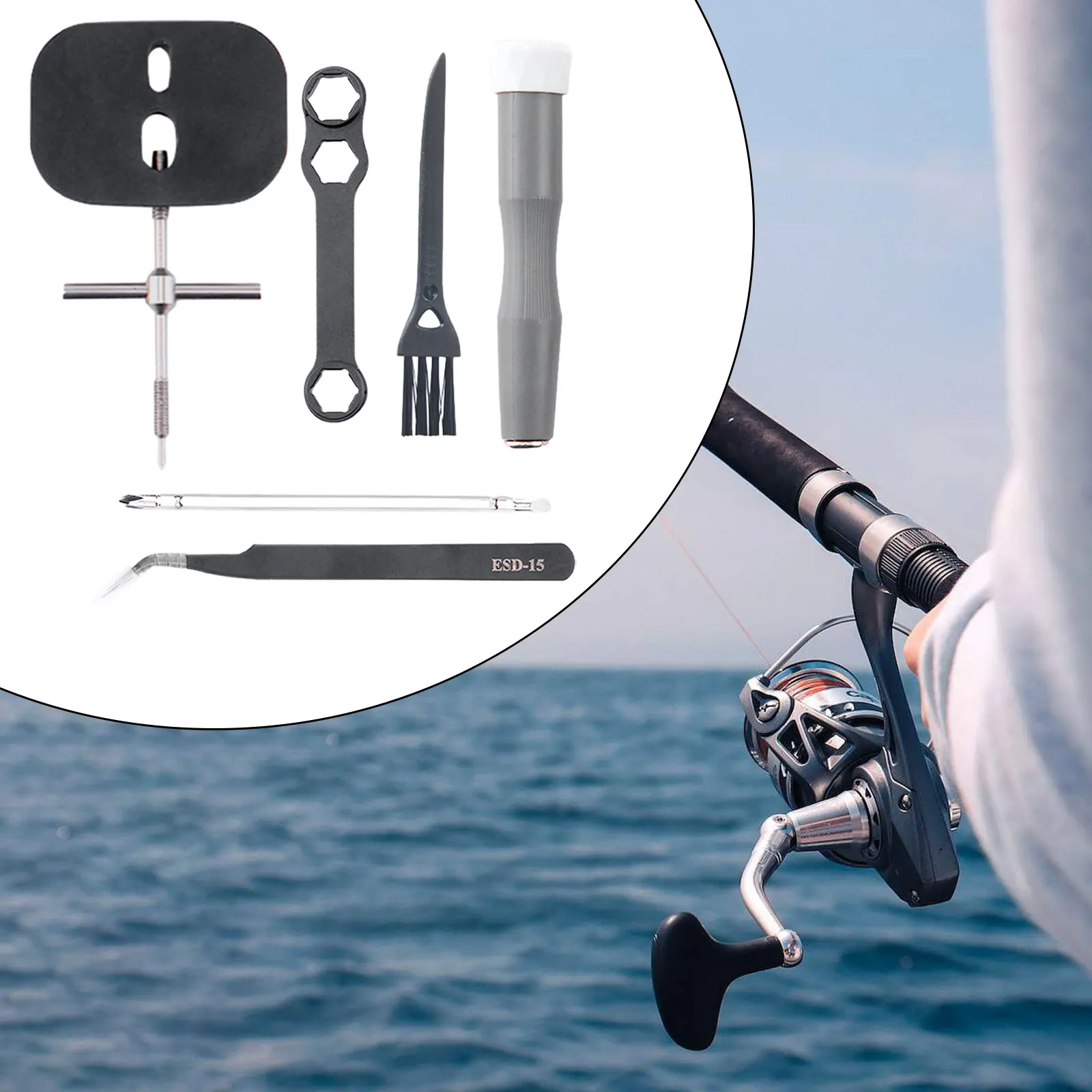 Fishing Reel Tool Set Multifunctional Wrench Brush Double Ended