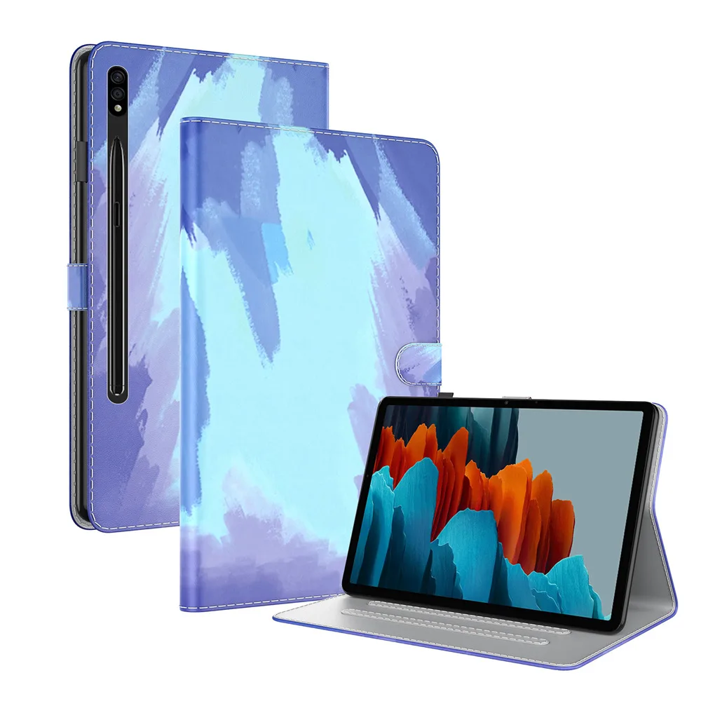 삼성 갤럭시 탭 SM-T870 수채화 가죽 케이스, 스탠드 거치대, 갤럭시 탭 S8 11 SM-X700 X706 2022 태블릿 커버, 11 인치