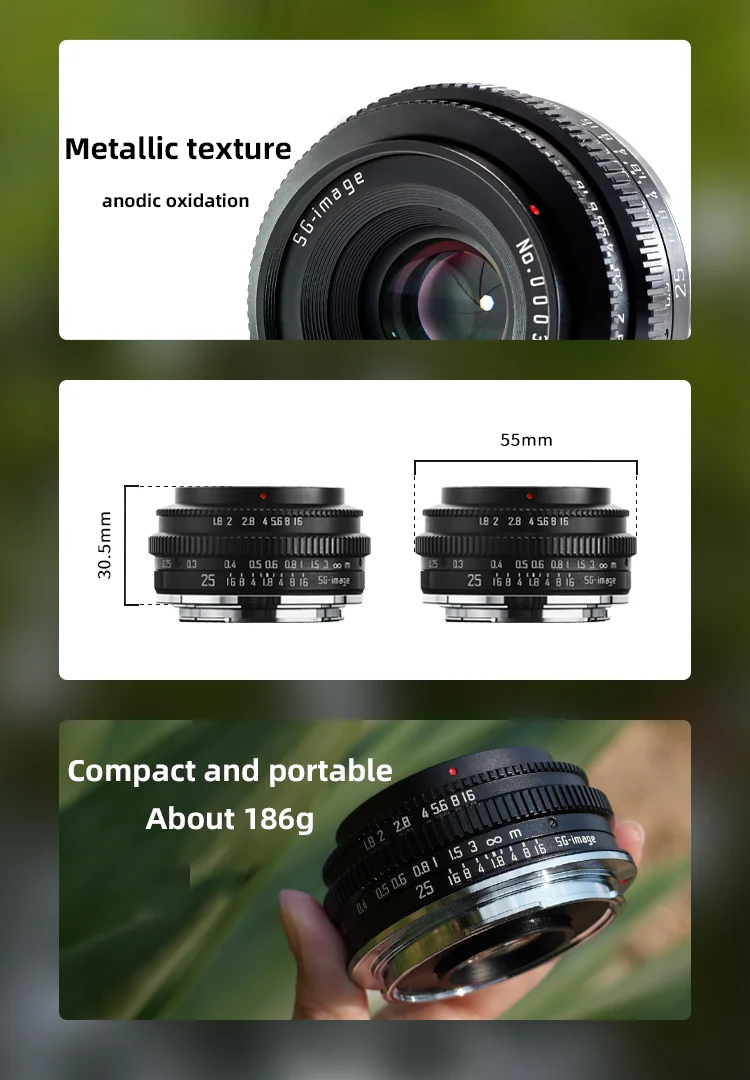 SGimage 25mm F1.8 APS-C Prime Camera Lens For Sony E /Fujifilm/Canon EOS-M Mout Micro 4/3 L Nikon Z Canon R Mount Camera 5