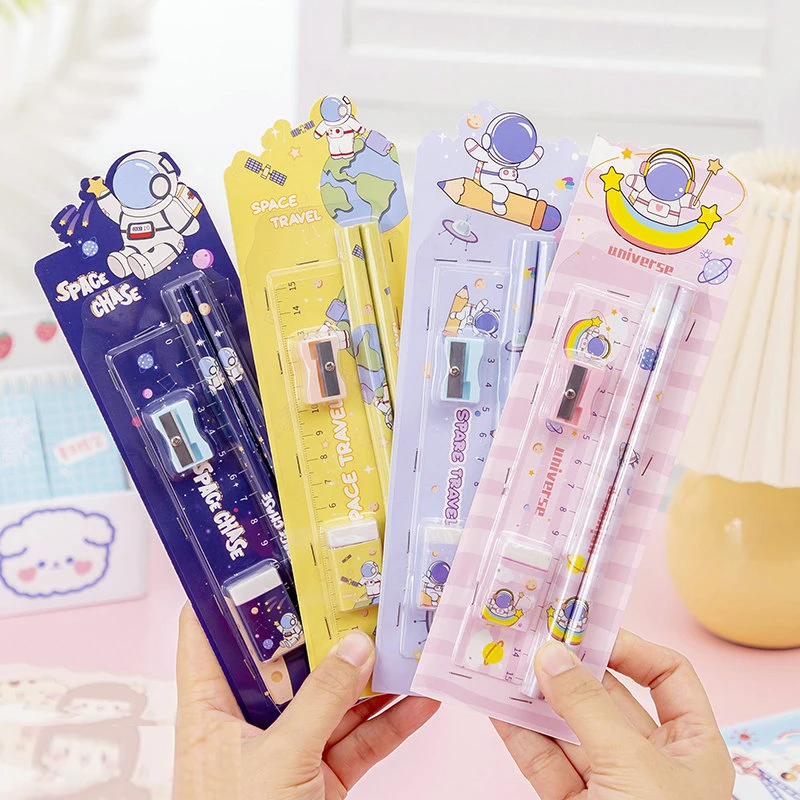 

5Pcs/set Cartoon Primary Ruler Pencil Rubber Eraser Pencil Sharpener Kit For kindergarten Children's Stationery Set Gift Prize