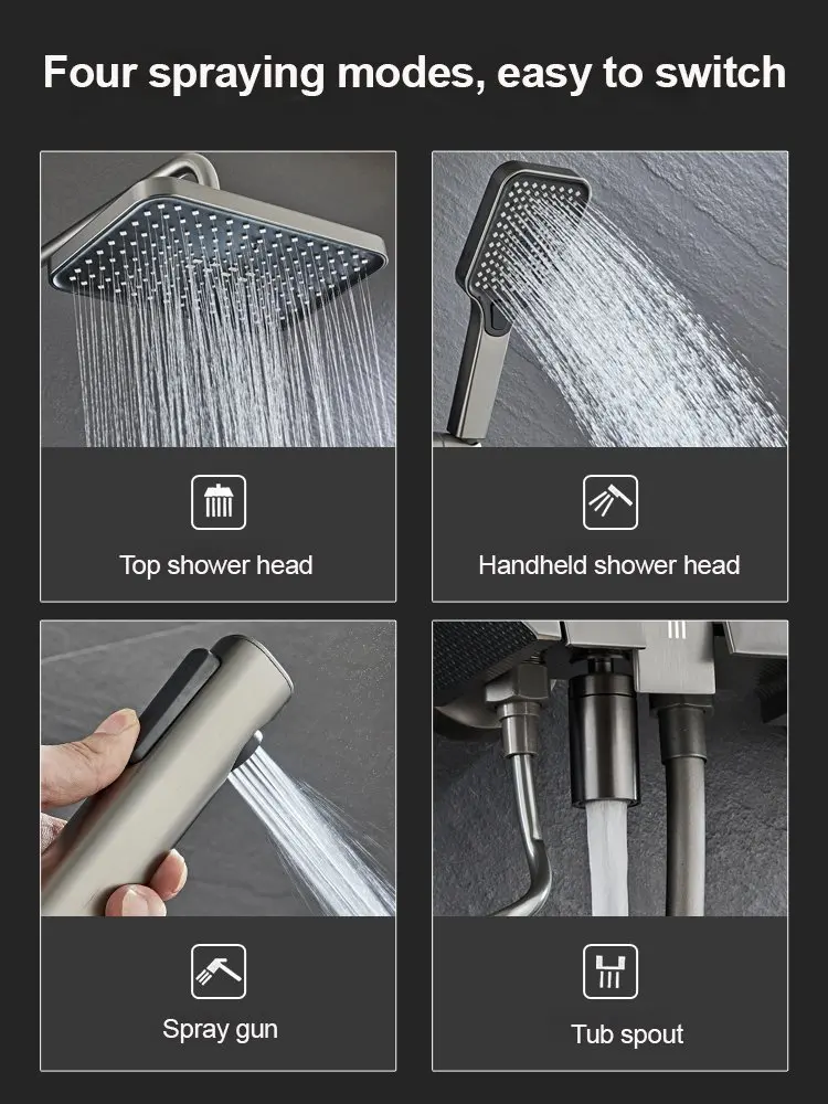 Digital display smart showerhead Set LED Brass Taps Stainless Steel Spray Grey Smart Shower Head shower head,shower set