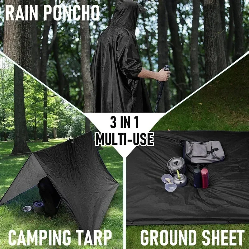 Outdoor 3 In 1 Military Raincoat Hooded Sleeve Waterproof Rain Poncho Motorcycle Rain Cover Camping Hiking Travel Rainwear Tent 2