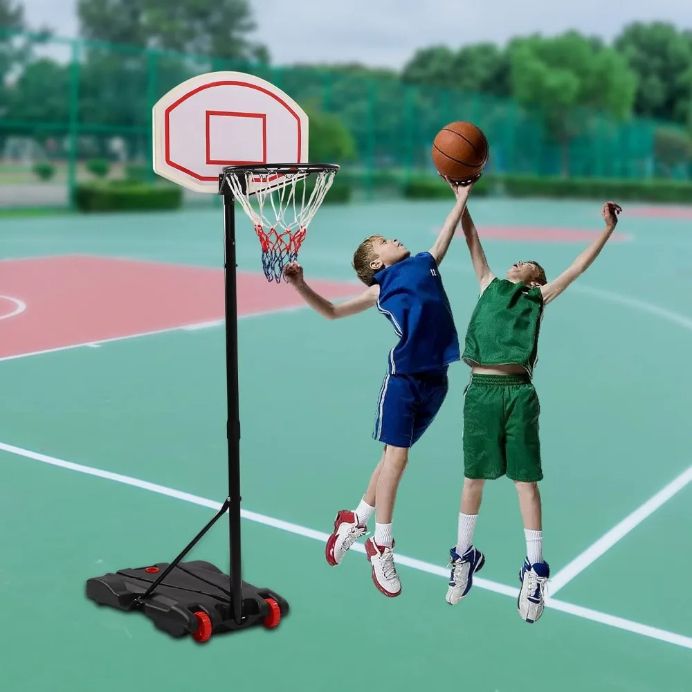 Portable Basketball Hoop Adjustable Height From 5.6ft To 7ft Portable Basketball Hoop Indoors/Outdoors Easy To Assemble and Move