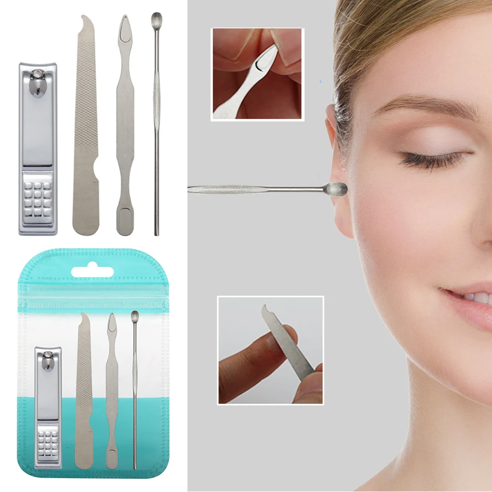

4pcs Nail Clipper Set Nails File Ear Wax Picker Pedicure Tool Nail Trimmer Household Stainless Steel Portable Nail Care Tool