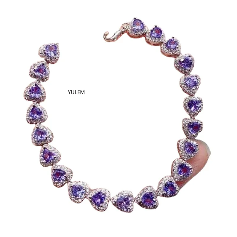 

YULEM Natural High Quality Dazzling Tanzanite Bracelet for Lady with Real Solid 925 Silver as Luxury Jewelry Birthday Gift