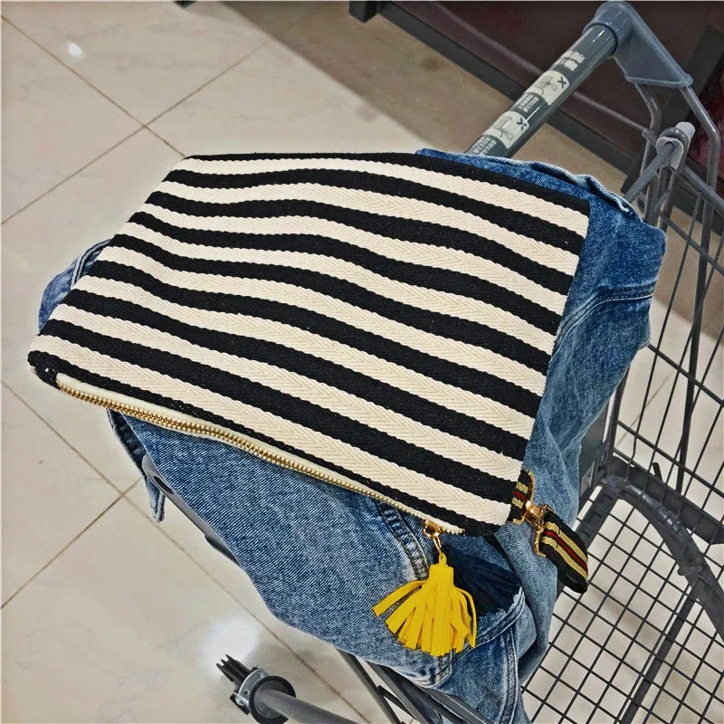 Cosmetic Bag Women Striped Makeup Case Organizer Korean Tassel Cosmetic Pouch Necesserie Travel Toiletry Bag Canvas Beauty Case Makeup Organizer Cosmetic Bag Cosmetic Storage Bag Toiletry Bag Makeup Bag Cosmetic Case