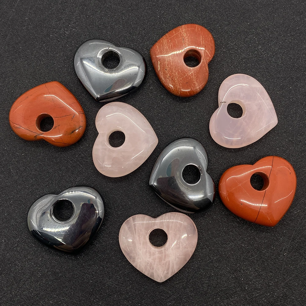 

Natural Stone Rose Quartz Hematite Necklace Pendant Heart 30x35mm Redstone Pendant Charms for Jewelry Making DIY Women Necklace