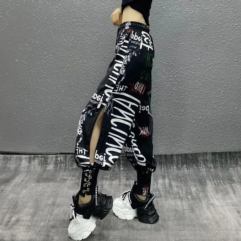 

New Arrival Fashion Side Split Harem Pants Woman Summer High Waist Print Jogger Trousers Comfy Streetwears Loose Casual Pant