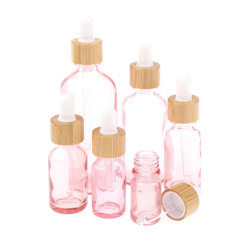 1PC 5/10/15/20/50/100ml 핑크 반투명 Dropper 유리 병 피펫 시약 빈 리필 용 병 에센셜 오일 병