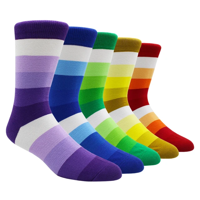 Size 41-48 Casual Fashion Cotton Funny  Long Women&Men Socks Contrast Color Rainbow Larger Size Stripe Socks for Men 5 Pairs- NY003