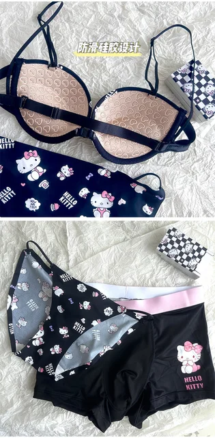 Kawaii Hello Kitty Underwear Set 2023 New Cartoon Printed Sanrio Kitty Cat  Bra Underpants Funny Couple Briefs Sweet Girl Bra Set - AliExpress