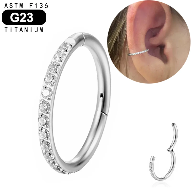 

Nose Ring Titanium Zircon Pave Ear Piercing Hinged Segment Hoop Rings Nipple Clicker Cartilage Tragus Earring Hypoallergenic