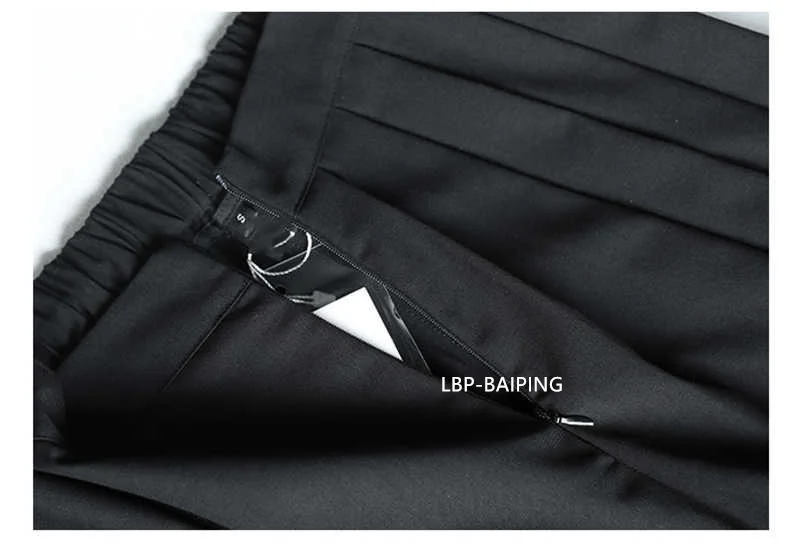 Autumn New 2026 Irregular False Two-piece Skirt Pants Women Black Wide-leg Pant Ladies Elastic Waist Straps Casual Pants Lady
