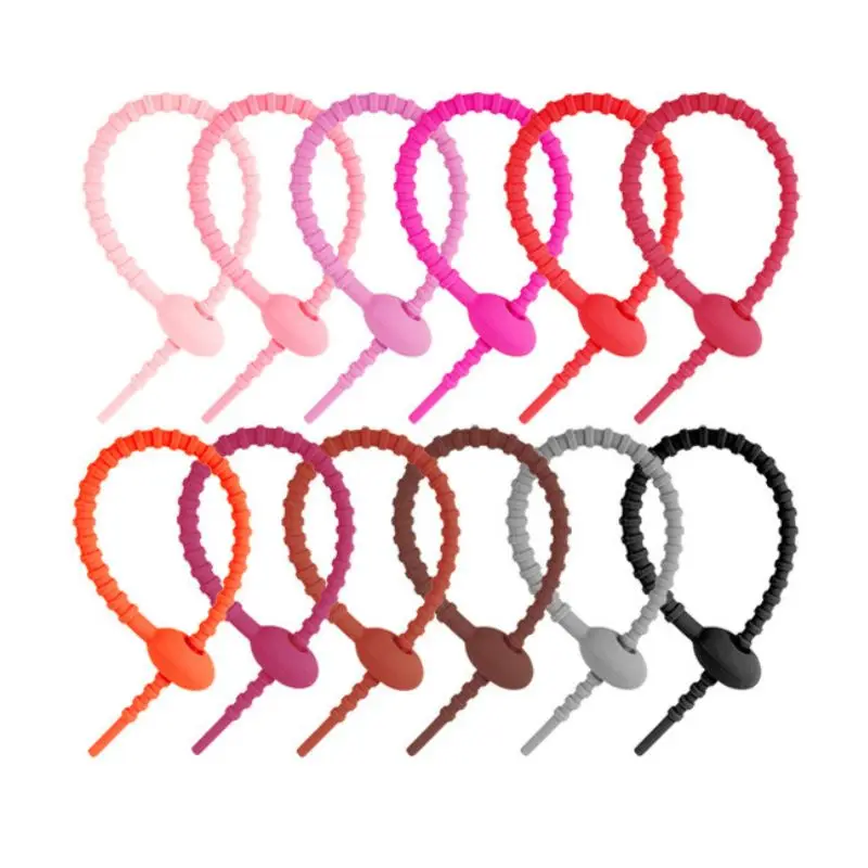 Silicone Rubber Straps Set 5Pcs Silicone Color Cable Tie Collection Magical Zip Ties Multi-functional Releasable Zip-tie Bag Ties Headset Data Line Use