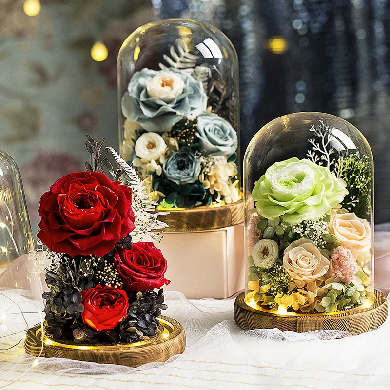 

The Beautiful and the Beast Eternal Rose Preserved Flower Dome Glass Cover Finished Gift For Wedding Valentine's Mother's Day