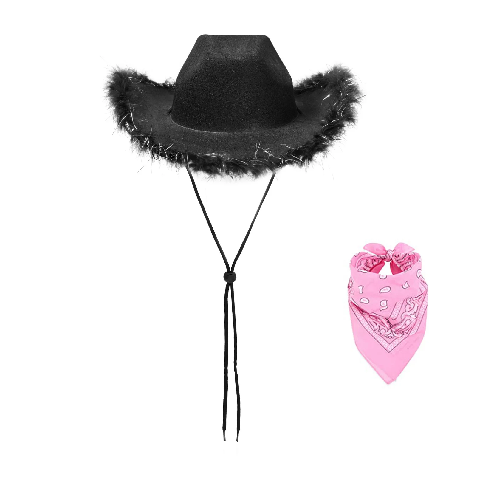 Fashion Women Girls Adjustable Chin Strap Cowboy Hats Cowgirl Hat Scarf Cowboy Costume Theme Party Accessories