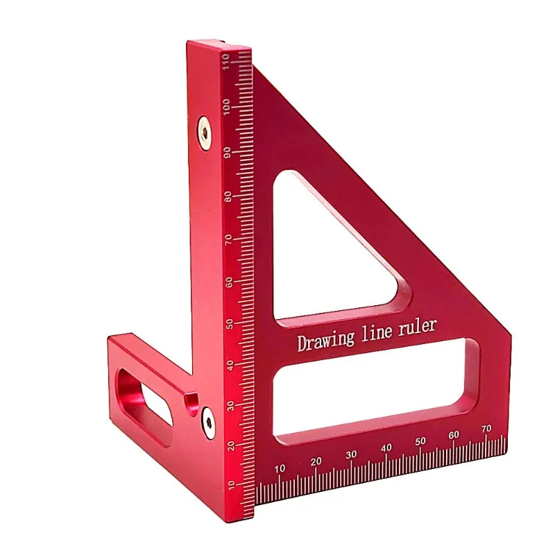 

Aluminum Alloy Red Miter Triangle Ruler 45°/90° Woodworking Square Protractor - 3D Multi Angle Layout Measuring Tools