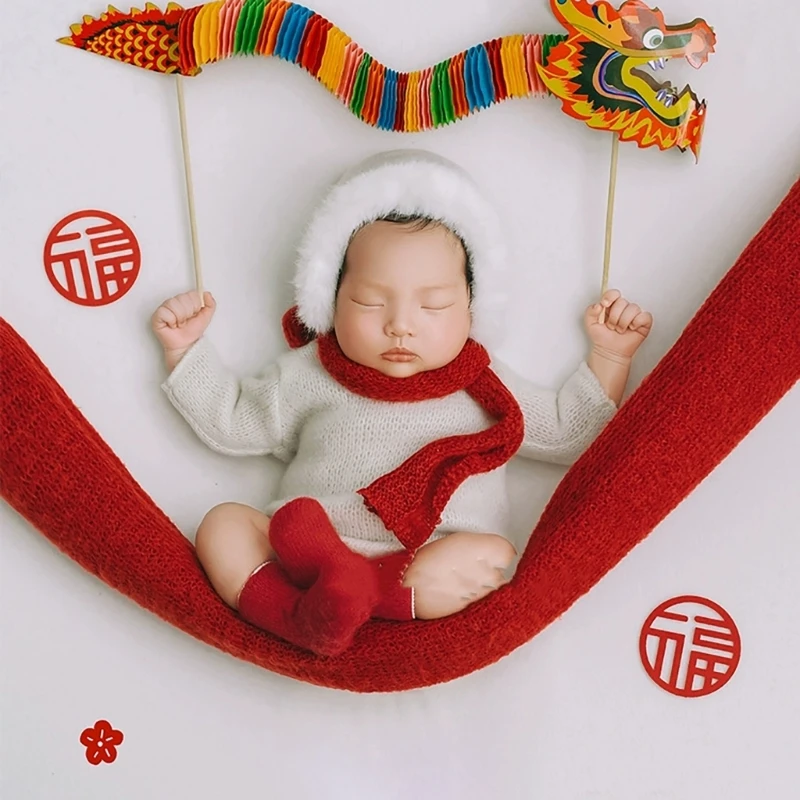 

Soft and Breathable Newborns Photography Suit Jumpsuit & Hat & Socks for Year of the Dragon for Baby's First Photoshoots