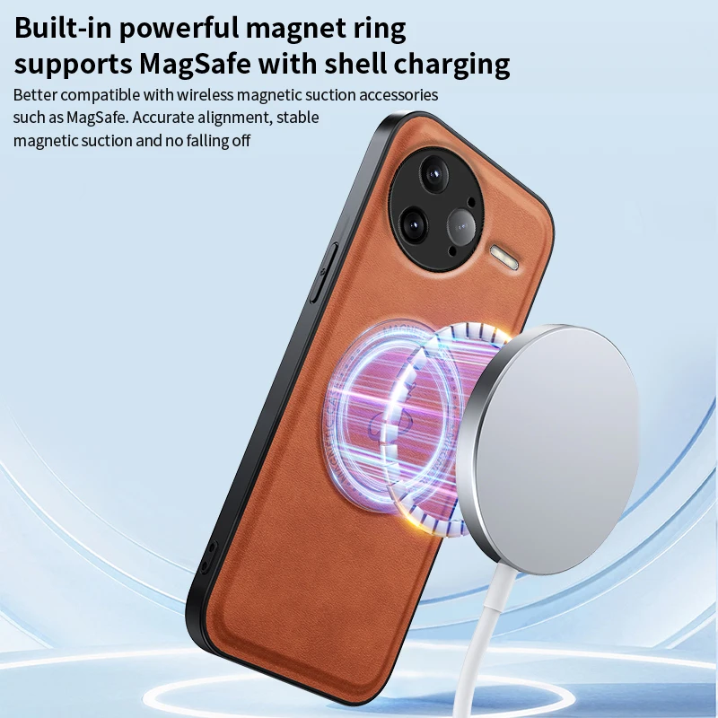 Magnetic Leather Phone Case with Wireless Charging and Logo Cover