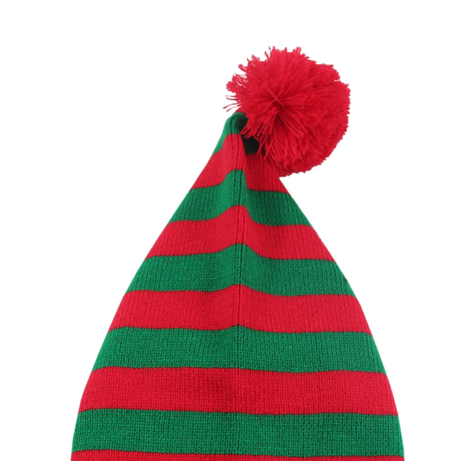 Christmas Elf Santa Beanie - Knitted Red Green Striped Hat