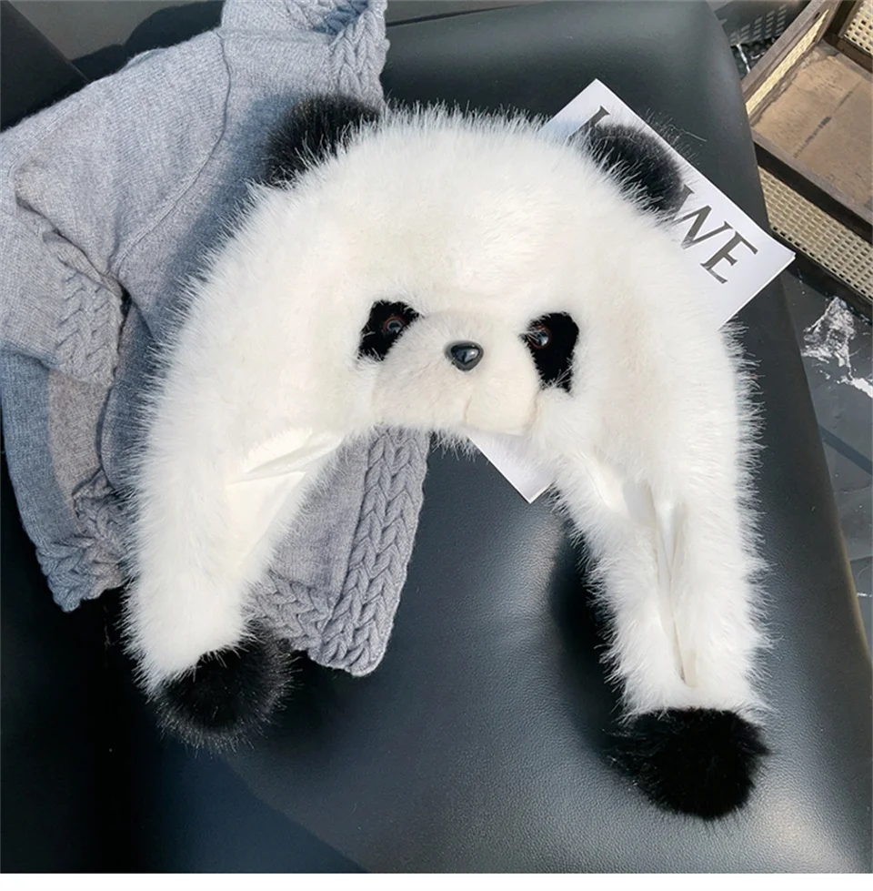 Herbst-Winter Damen Warme Panda-Plüschmütze, Outdoor Ohrenschutz-Hüte, Verdickte Warme Mütze, Mädchen und Damen Ohrenklappe-Mütze, Geschenk – Detail 9