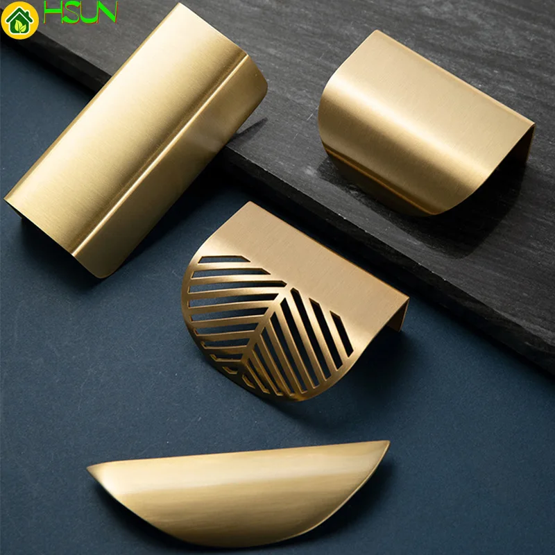 

Brass handle Jinai simple and creative tree leaf clothes cabinet invisible drawer gold hollowed out cabinet door pure copper