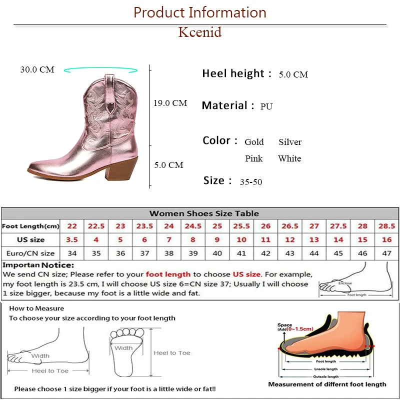 Kcenid Retro Western Ankle Boots For Women 2024 Fashion Embroidered Pointed Toe Chunky Heel Winter Short Boots Plus Size 35-50