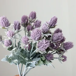Flocked Eryngium Thistle Flower Bouquet for Wedding and Home Decor (Purple)