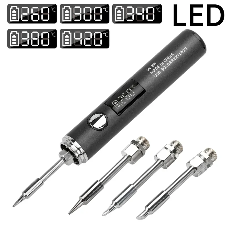 DC3.7V 2A USB Electric Soldering Iron Kit Type-C 5 Gears Temperature Adjustable 260-420 C Mini Soldering Iron Welding Tools