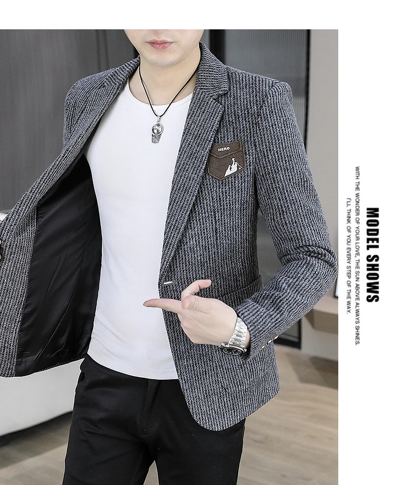 Blazer Männer Modische Casual Business Gentleman Outdoor Trend Einfarbig Bankett Vielseitig und Abnehmen Koreanische Version Blazer – Detail 15