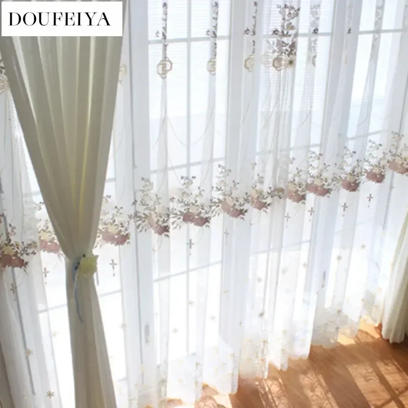 Tulle Sheer Curtains Living Room Lace Embroidered Romantic Princess Window Screen Kitchen European Embroider sheer curtains window curtains decor curtains embroidered curtains lace curtains window screen