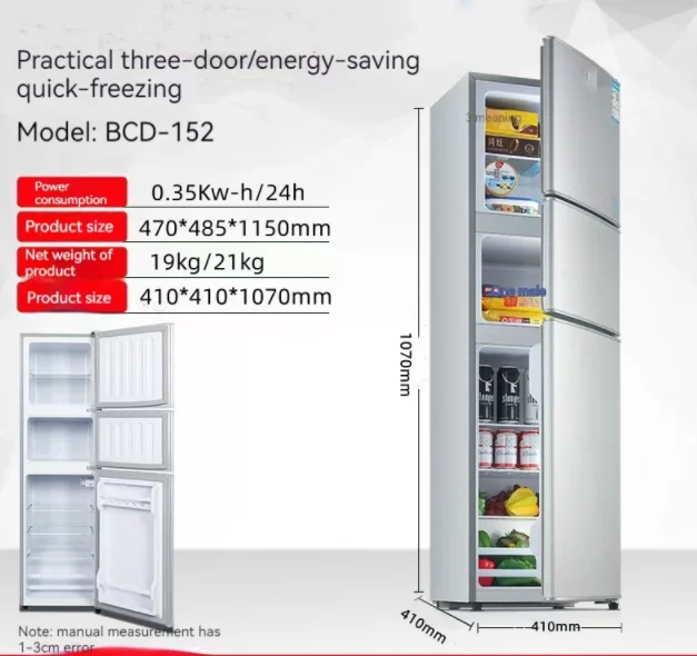 Modern 41*41*107cm Style Three Doors Bottom-Freezer Refrigerator Hot Sale Large Volume Household Unit Electric Frost-Free