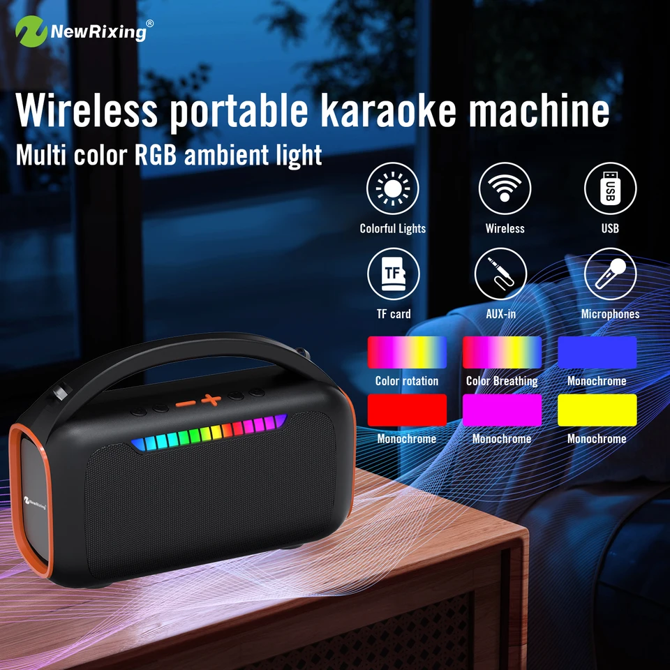 NewRixing ワイヤレススピーカー 30W NewRixing 30W Bluetooth Speaker with 2 Mics,Karaoke Machine
