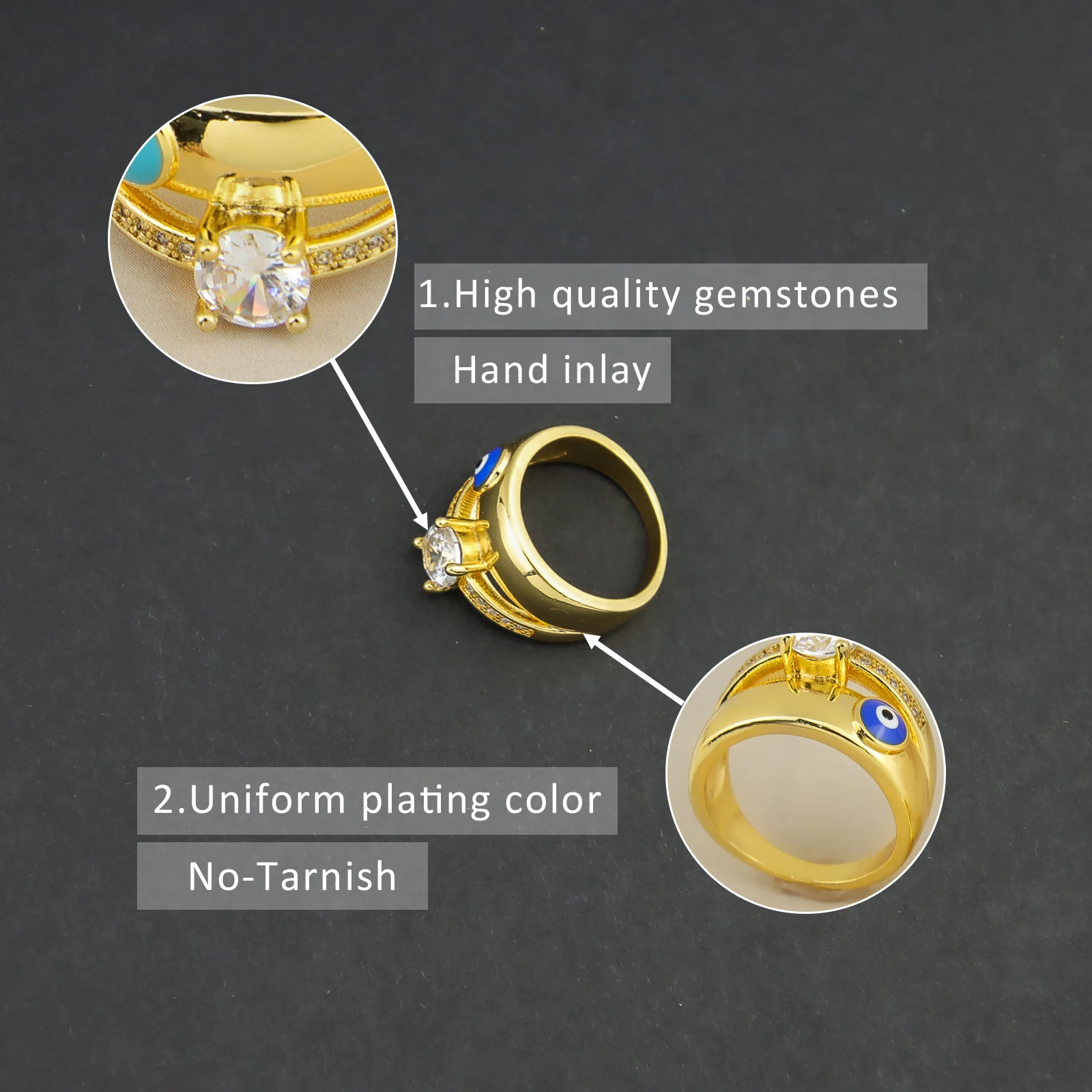 AYONG Dubai Big Zirkon Ring Türkisches Auge Naher Osten Äthiopische Afrika Hochzeit Ringe Vintage Gold Farbe Schmuck – Detail 4