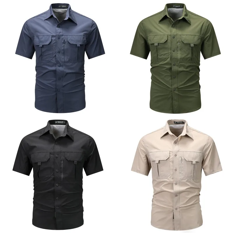 Summer Short Sleeve Shirt Men Tactical Polo Shirt Tops Outdoor Breathable Quick Dry Casual Camping Hiking Fishing Work Shirts 3