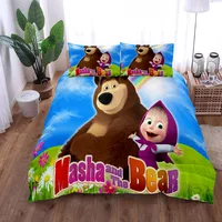 Masha Cartoon Duvet Cover Set without sheet King Queen Double Full Twin Single Size Bed Linen Set 1