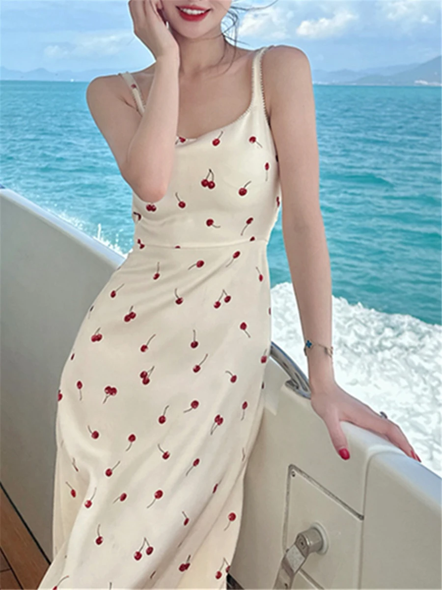 

Midi Print Tank Dresses 2023 Summer New Women Fashion Elegant Sleeveless Vintage Party Slim Clothes Beach Dress Female Vestdios