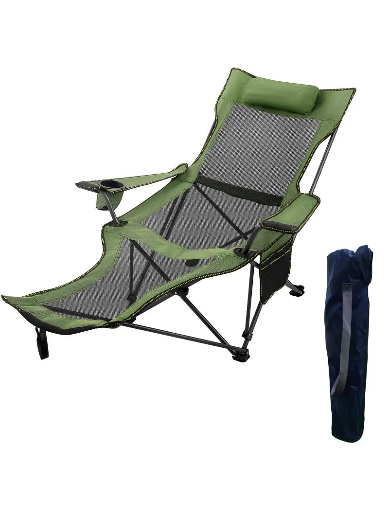 VEVOR VEVOR Silla de campamento plegable con reposapiés de malla, silla de  salón portátil con portavasos y bolsa de almacenamiento, para acampar,  pescar y otras actividades al aire libre (gris)