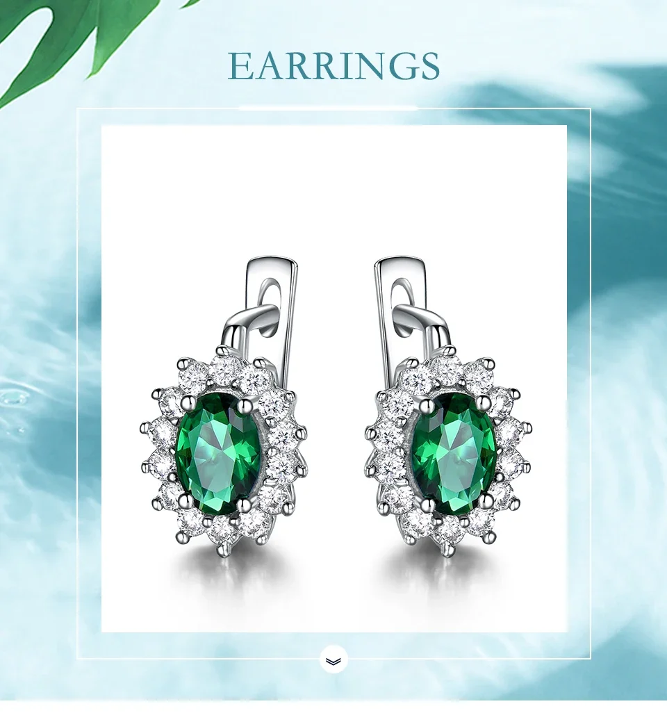 925 Sterling Silver Earrings Gemstone Created Emerald Clip Earrings For Female Gifts UMCHO