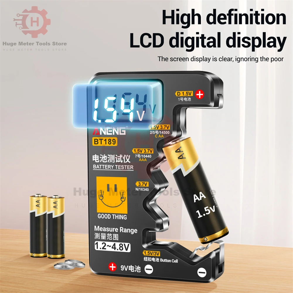 Battery Tester Lithium Battery Tester BT189 Button Cell Battery Tester 9V N DC AA AAA Universal LCD Display Power Bank Detector For Electrician Tool