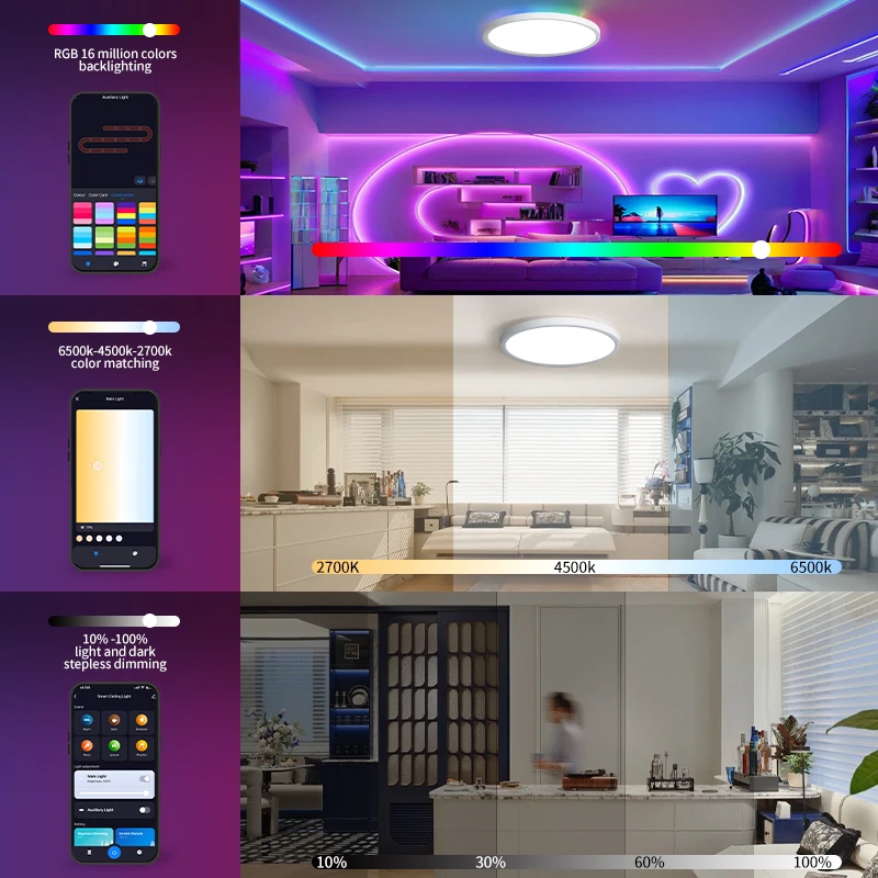 BENEWTON Tuya Smart WiFi Ceiling Light RGB Flow Effects Lamp Alexa Voice&APP Control Ambient Lights Living Room Party Home Decor