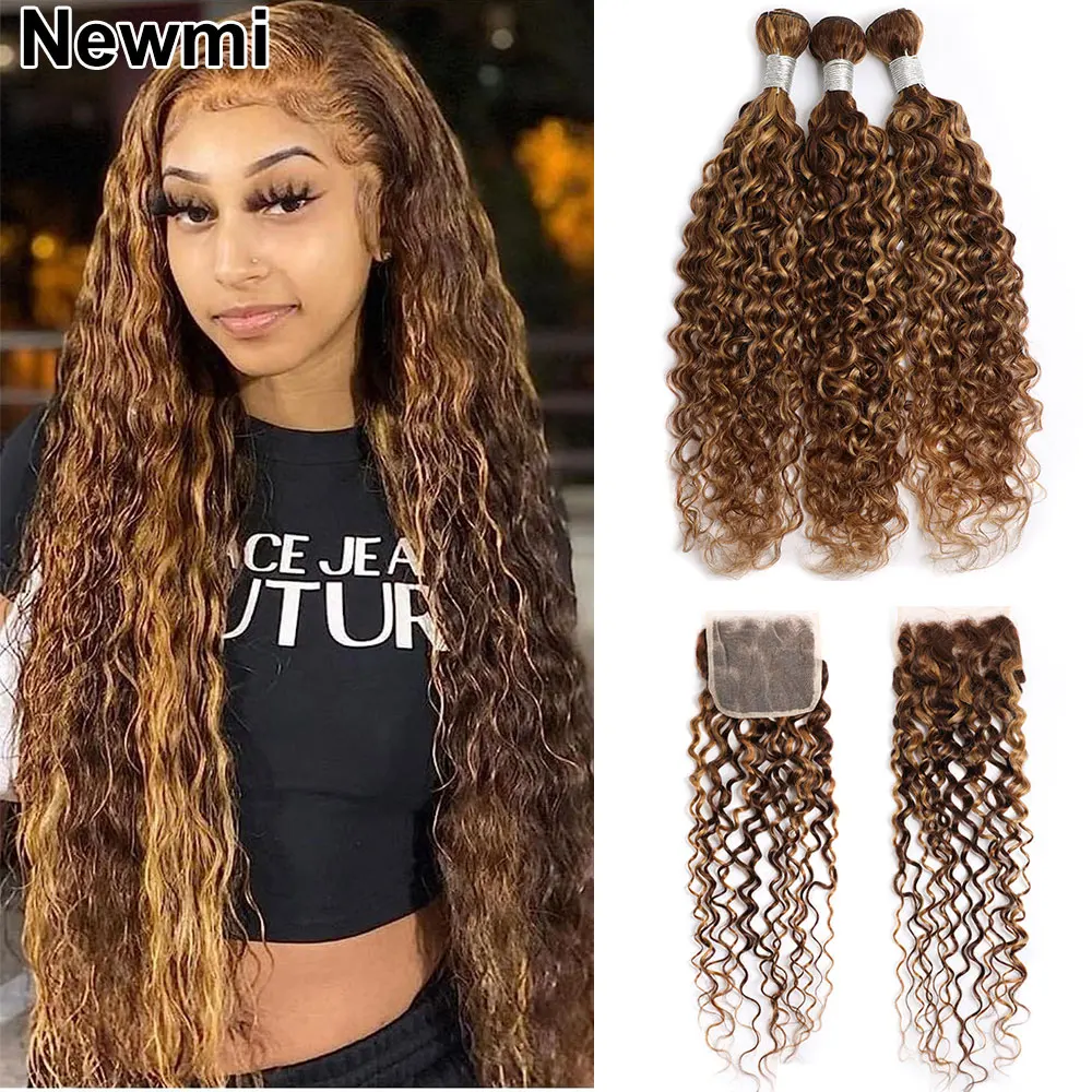 

Blonde Highlight Water Wave Bundles with Closure P4/27 Ombre Water Wave Bundles with Frontal 4x4 Lace Closure 13x4 Lace Frontal