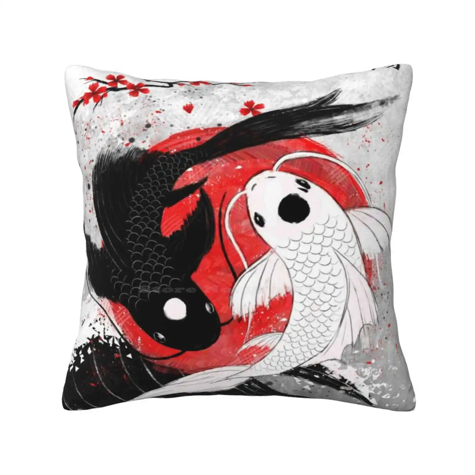 

Наволочка Koi Fish-Yin Yang для спальни и офиса, подушка для обнимания в японском стиле, Koifish Rubyart, Азиатский, Yinyang, с духами, Redsun, белый, черный