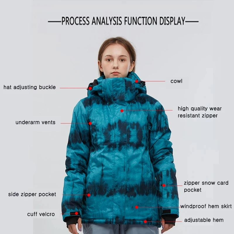 Women Winter Ski Jacket Windproof Waterproof for Outdoor Sports