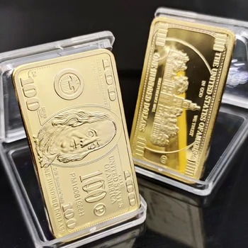 1 pz USA 100 dollari lingotti 24k barra d'oro moneta metallica americana barre d'oro USD con Gif